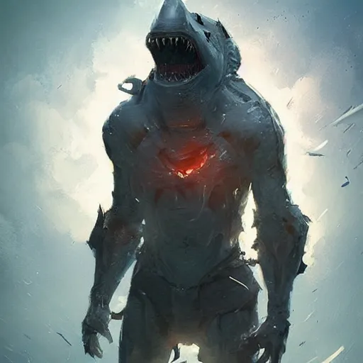 Image similar to shark man of 🤖 , digital Art, Greg rutkowski, Trending cinematographic artstation