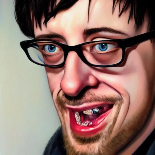 Image similar to Caricature portraits done of a young Graham Coxon, realistic, hyperrealistic, very realistic, highly detailed, very detailed, extremely detailed, detailed, oil painting, digital art, trending on artstation
