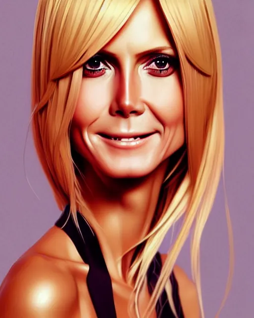 Image similar to portrait of Heidi Klum as Anime girl cute-fine-face, full body! pretty face, realistic shaded Perfect face, fine details. Anime. realistic shaded lighting by Ilya Kuvshinov Giuseppe Dangelico Pino and Michael Garmash and Rob Rey