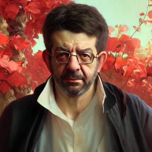 Image similar to a portrait painting of jean - luc melenchon hybrid in the oil painting unreal 5 daz. rpg portrait, extremely detailed artgerm greg rutkowski alphonse mucha vladimir volegov