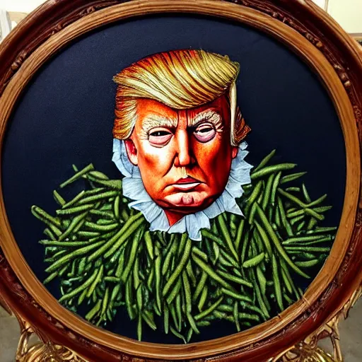 Prompt: highly detailed painting of donald trump made of vegetables, by giuseppe arcimboldo