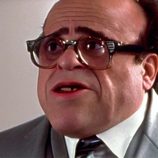 Prompt: Danny Devito in American Psycho, cinematic film still