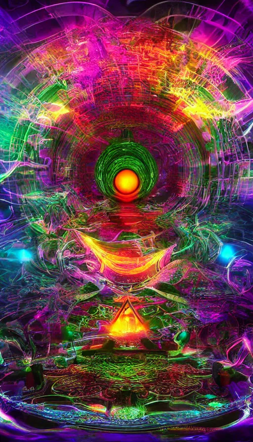 Prompt: psytrance artwork, with 3 d render