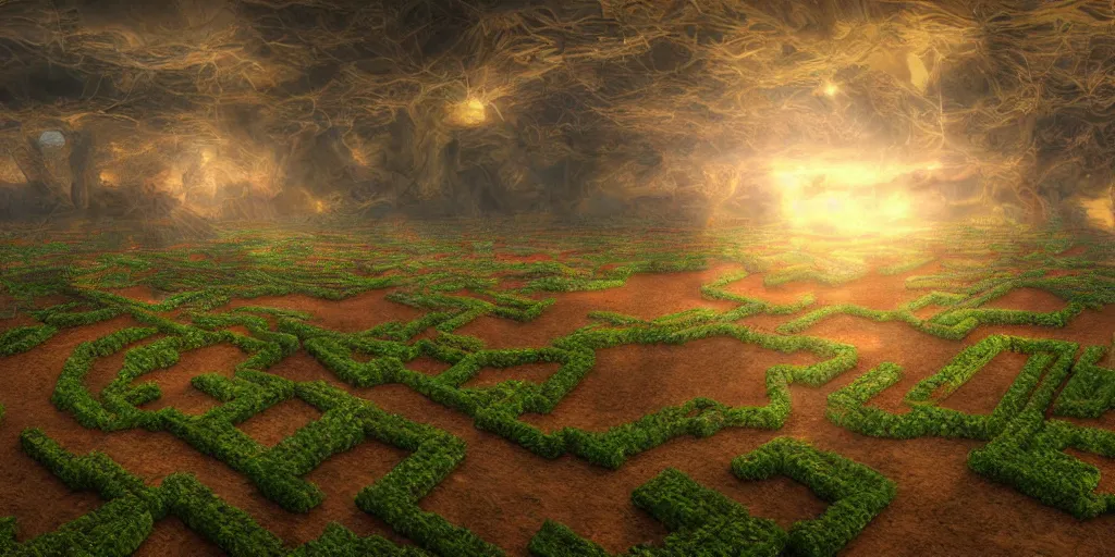 Image similar to the grand landscape of the endless maze, art by kotaro chiba, volumetric lighting, hdr