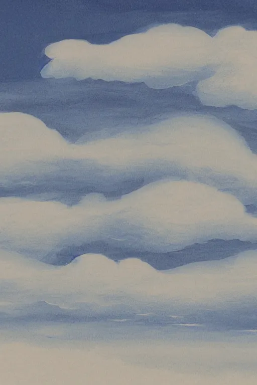 Image similar to An illustration of a cloud-filled sky in the style of Goyō Hashiguchi in high resolution.