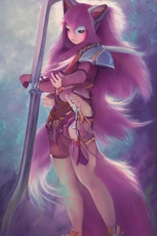 Prompt: a fox warrior princess holding a sword, candy pastel, backlighting, trending on artstation, digital art, by kawacy, furry art