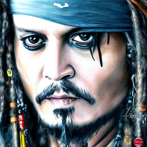 Image similar to portrait of johnny depp as captain jack sparrow, highly detailed, centered, solid color background, digital painting