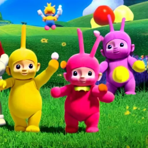 Prompt: The teletubbies on Super Smash bros ultimate, Nintendo switch