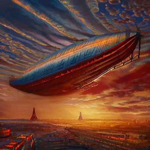 Prompt: kirov airship, with dramatic lighting, in the style of Moebius, dirigible, airship, blimp, t hyperrealism photography of Eiffer Tower covered with colorful mushrooms, cgi detailed, dramatic lighting, cgsociety, in style of photorealism artist, cinematic shot