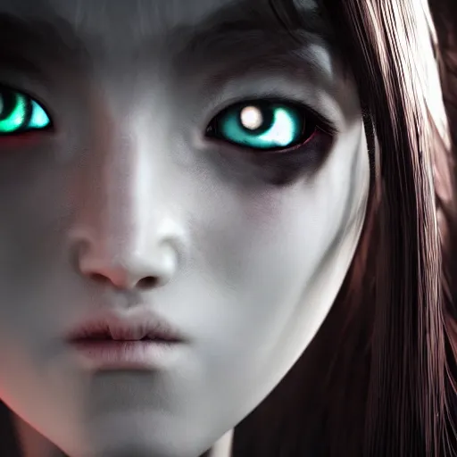 Prompt: photorealistic full shot portrait of angry darkness anime girl, worrying eyes, inspired by Tim Burton, detailed, unreal engine 4k volumetric light, fog,