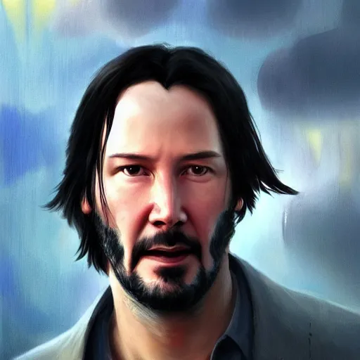 Image similar to keanu reeves as a fish, closeup portrait by greg rutkowski, realistic face, digital art,