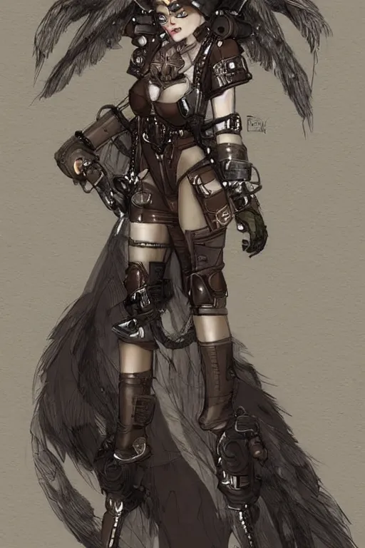 Prompt: Concept art of a dieselpunk daemonette. Etheral. Beautiful.