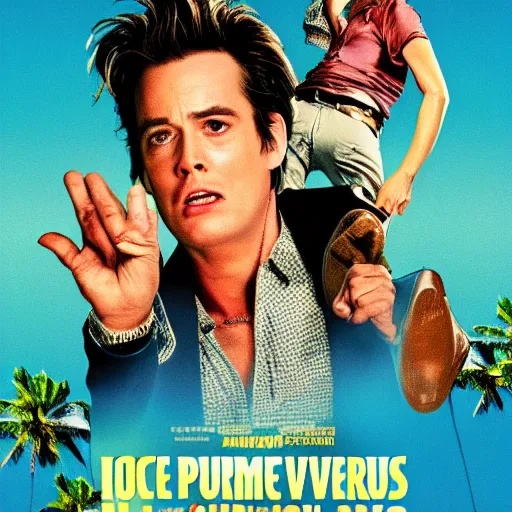 Prompt: a film poster of ace ventura with Nicola cage, realism, film grain