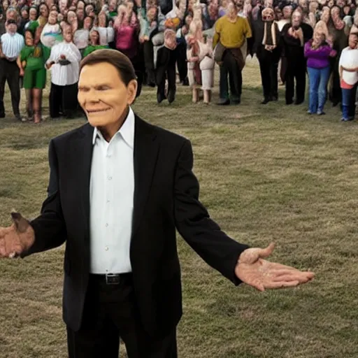 Image similar to kenneth copeland praying to satan in a witch circle