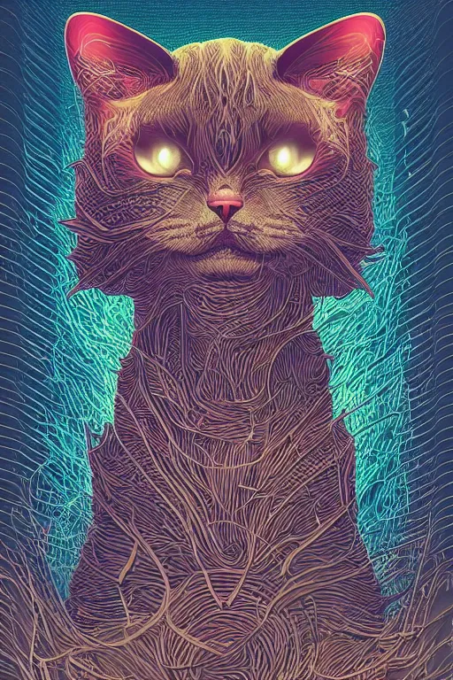 Image similar to demon cat. art by mike winkelmann, vector art, illustration, highly detailed,