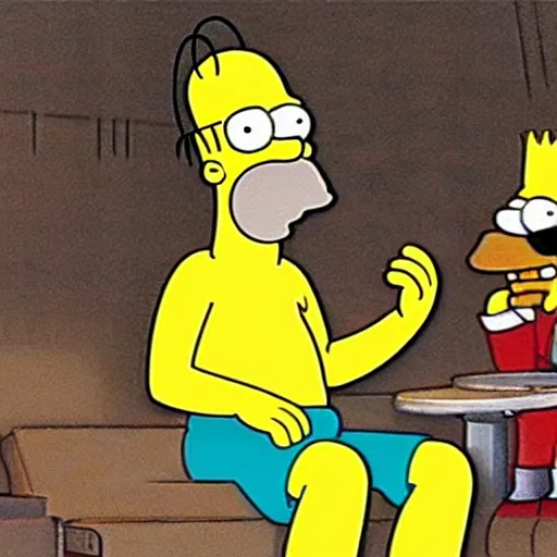 Image similar to concept art homer simpson and bart simpson sitting in a star wars bar, highly detailed cinematic