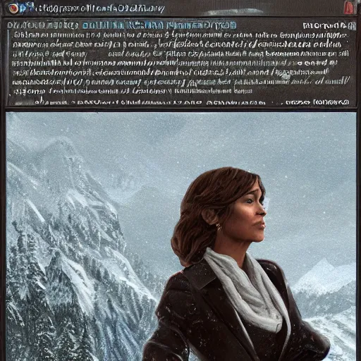 Prompt: landscape of a political meeting of maci holloway first woman elected as president in usa, cold but beautiful, about 3 5 years old, highly detailed, mix of halle berry and julia roberts, gong li, olga kurylenko, artstation hd, deviantart, by artgem, greg rutkowski