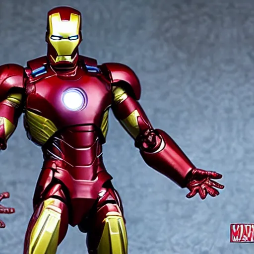 Image similar to marvel legends, actionfigure, iron man, product photo,