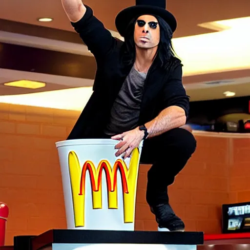 Image similar to criss angel mindfreak levitating over mcdonalds