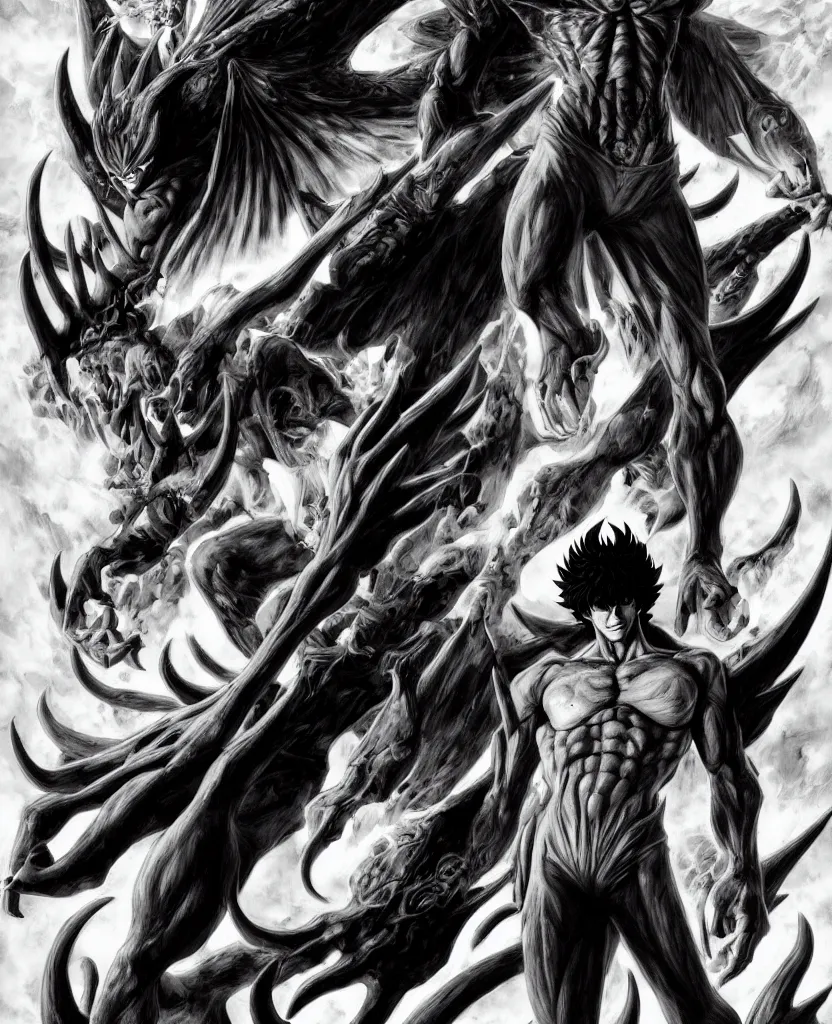 Prompt: devilman, akira fudo, by artgerm and ernt haeckel, trending on artstation