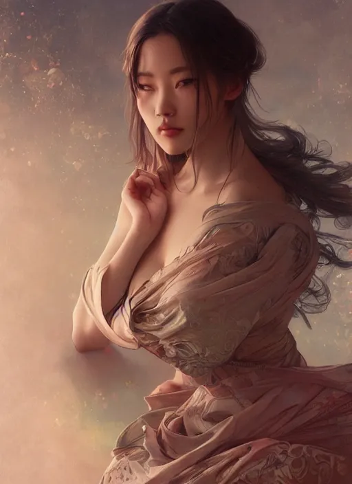 Prompt: realistic illustration, thanks, intricate, elegant, highly detailed, digital painting, artstation, concept art, sexy asian girl, smooth, sharp focus, illustration, art by artgerm and greg rutkowski and alphonse mucha