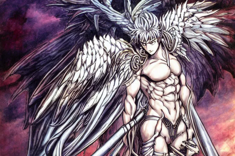 Image similar to Archangel Lucifer in the style of Yoshitaka Amano