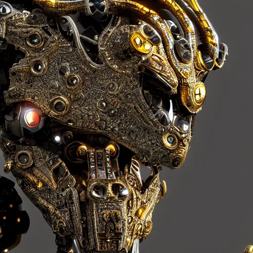 Prompt: Ultra-detailed cinematic render of a macro mecha cyborg face, cyborg eyes, metalic reflection, intricate details, full body, unreal engine, dragon armor, intricate, octane render, high quality, ornate gems, 8k, by takeshi yoshida, volumetric lighting, person centered composition, trending on art station