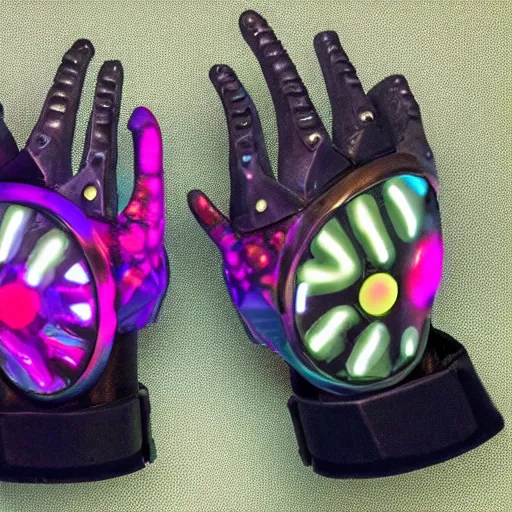 Image similar to a pair of futuristic, energized gauntlets with glowing accents