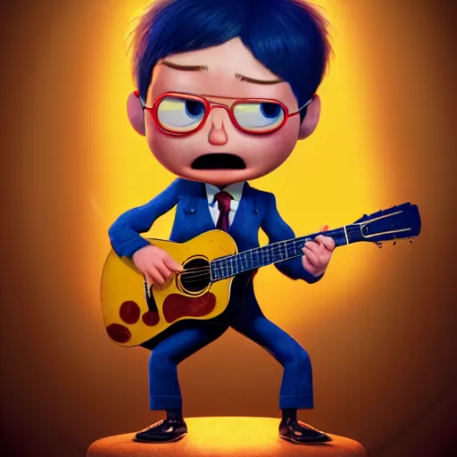 Prompt: an epic chibi comic book style portrait painting of a hugh laurie playing a guitar, character design by mark ryden and pixar and hayao miyazaki, unreal 5, daz, hyperrealistic, octane render, cosplay, dynamic lighting, intricate detail, harvest fall vibrancy, cinematic