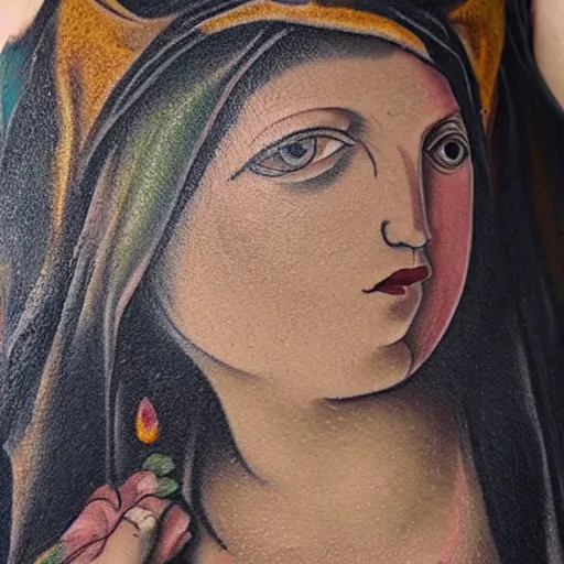 Image similar to tattoo of Renaissance painting of the black Madonna