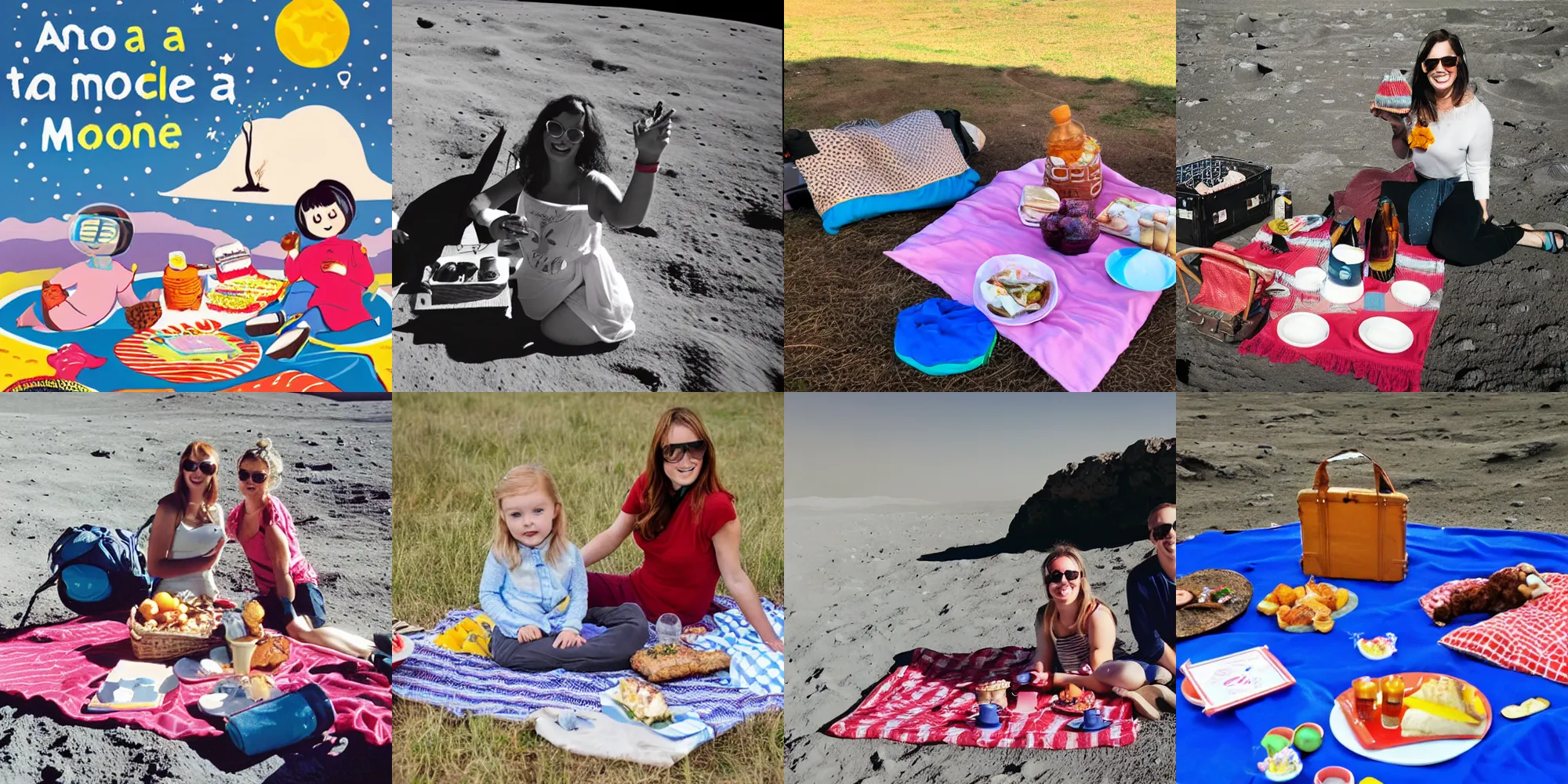 Prompt: A PICNIC ON THE MOON WITH KAYCARE