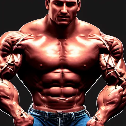 Image similar to a realistic detailed photo of a bodybuilder who is also a male android Chris Redfield, shiny skin, posing robotically, blank stare