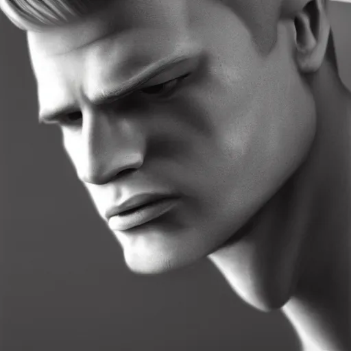 Prompt: a close up realistic portrait of a blonde man with chiseled jawline, edward hopper, trending on artstation