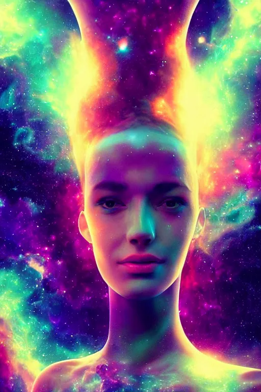 Image similar to A beautiful portrait of female cosmic being with a nebula as its body by Beeple, 8K, UHD , Trending on artstation.