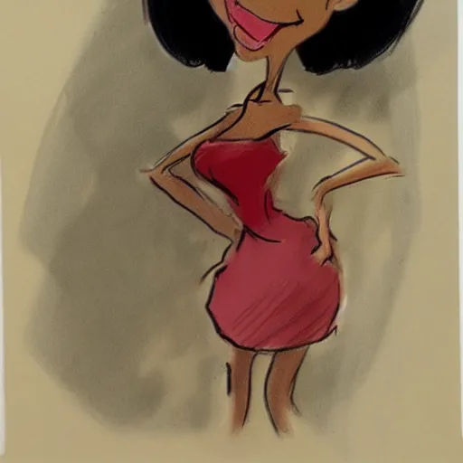 Image similar to milt kahl sketch of black hair cuban girl with dog nose