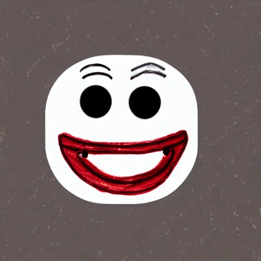 Image similar to child drawing of red eyed emoji face smiling with thumb up