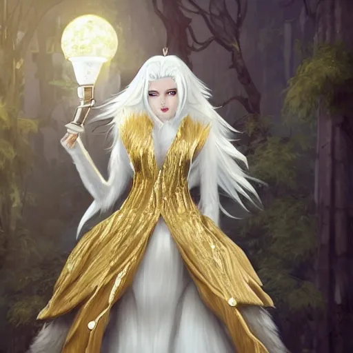 Prompt: full body shot of a female anthro furry wolf princess fursona with white hair wearing a white and gold dress in a white and gold palace, by Wlop and jerry park, artstation, detailed