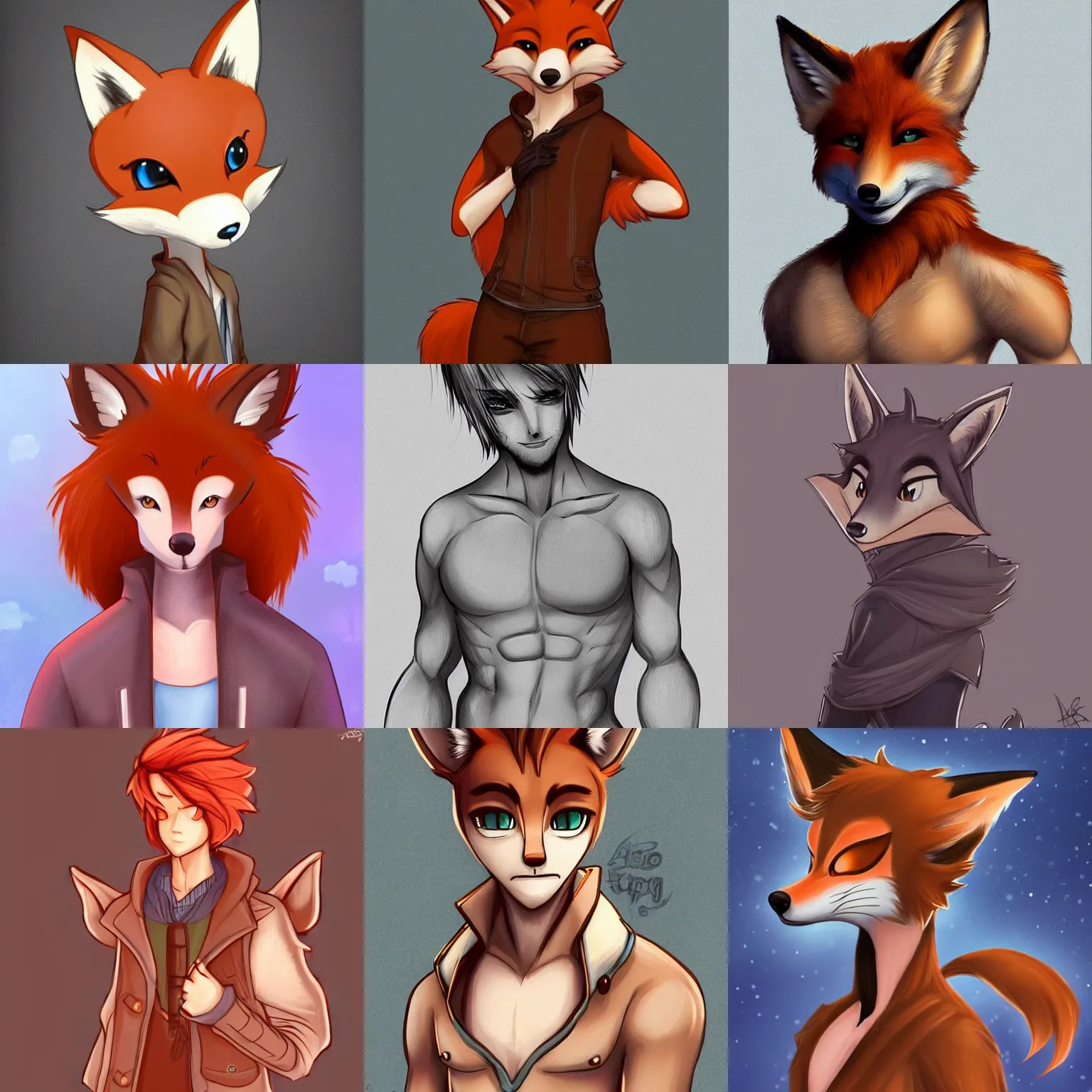 Prompt: very beautiful digital fantasy art of a cute cartoon male anthro fox character with styled hair, highly detailed, trending on FurAffinity