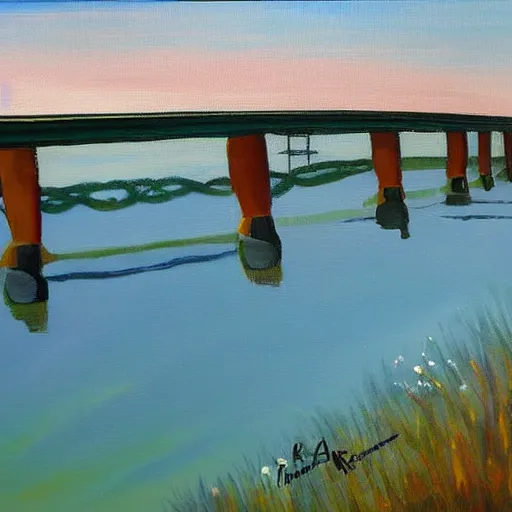 Prompt: beautiful painting of sargent texas high bridge over intracoastal waterway by olaf krans