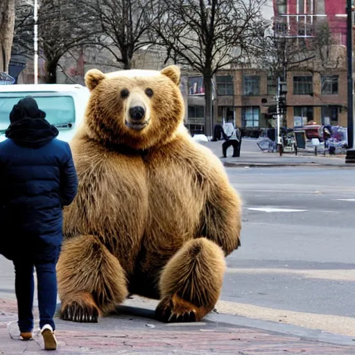 Prompt: a bear walking in the city. the bear is enormous