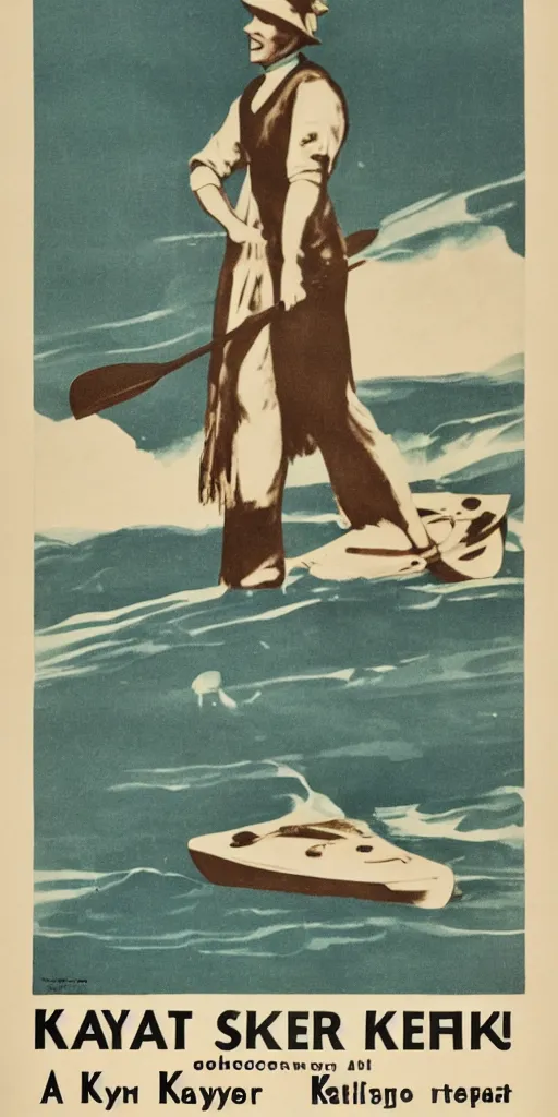 Prompt: a 1 9 2 0 s poster advertising kayaks