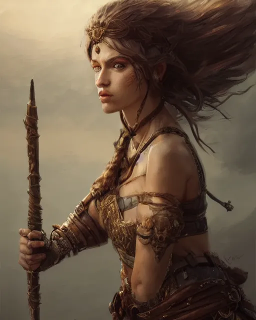 Image similar to A beautiful female warrior posing on a boat, beautiful face, highly detailed face, close-up, fantasy art, in the style of greg rutkowski, illustration, epic, fantasy, intricate, hyper detailed, artstation, concept art, smooth, sharp focus, ray tracing