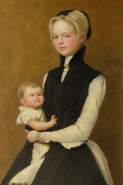 Image similar to a portrait of elsa jean in an 1 8 5 5 painting by elisabeth jerichau - baumann. painting, oil on canvas