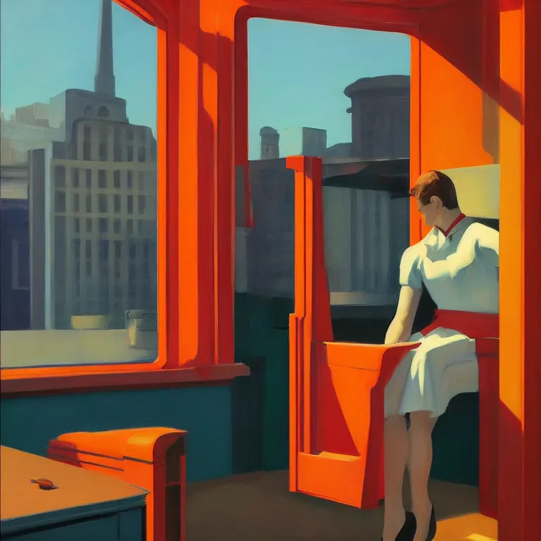 Image similar to inside phonebooth, painted by Edward Hopper, painted by James Gilleard, airbrush