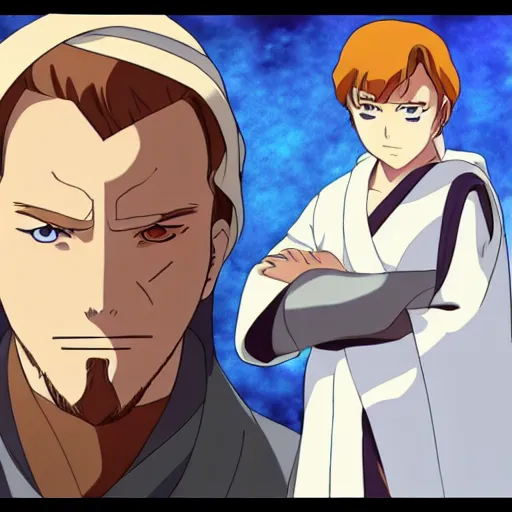 Image similar to Obi-Wan Kenobi as an anime character from Mappa. Extremely detailed. Beautiful. 4K.