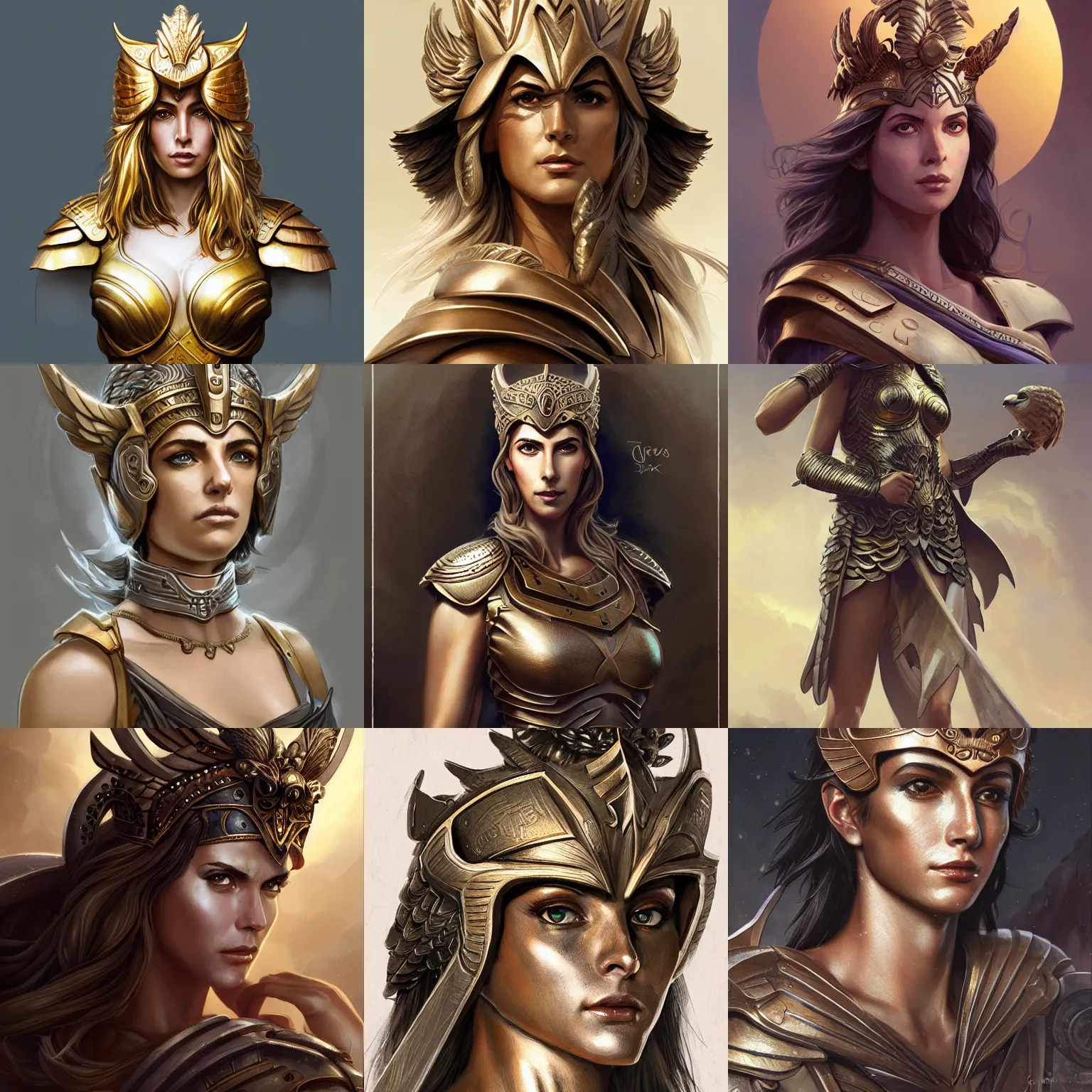 Image similar to athena, greek goddess, claudia black, art by artgerm and greg rutkowski and magali villeneuve, bronze greek armor, owl crown, d & d, fantasy, portrait, highly detailed, headshot, digital painting, trending on artstation, concept art, sharp focus, illustration