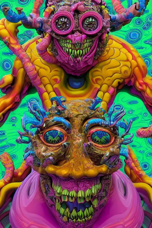 Image similar to hyper-maximalist lowbrow style overdetailed 3d sculpture of a monster by clogtwo and ben ridgway inspired by beastwreckstuff chris dyer and jimbo phillips. Cosmic horror infused retrofuturist style. Hyperdetailed high resolution. Render by binx.ly in discodiffusion. Dreamlike surreal polished render by machine.delusions. Sharp focus.