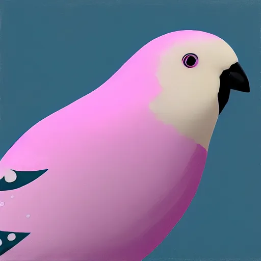 Image similar to an oil painting of a pale pink budgie with black spots, full hd, ue5, ue4, unreal engine 5, artstation