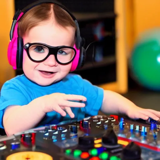 Prompt: baby Skrillex dj'ing at a daycare