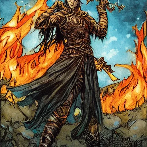 Image similar to magic the gathering koth bringer of fire - art by rebecca guay